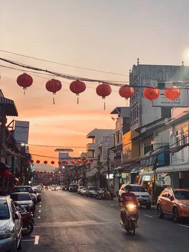 old town sunset street view