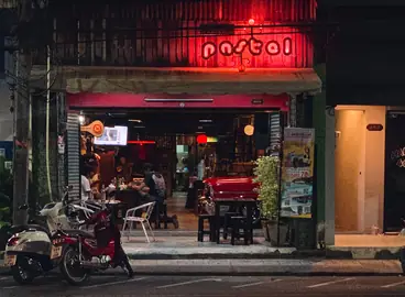 old town cafe at night