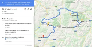 Dolomites Itinerary on the map